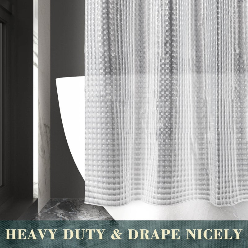 ABLUEN No Hook Shower Curtain or Liner - 8G Heavy Duty Grid Bathroom Shower Curtain No Hooks Required, Waterproof Plastic & PVC Free, Standard Size 71 x 74, Square - Image 5